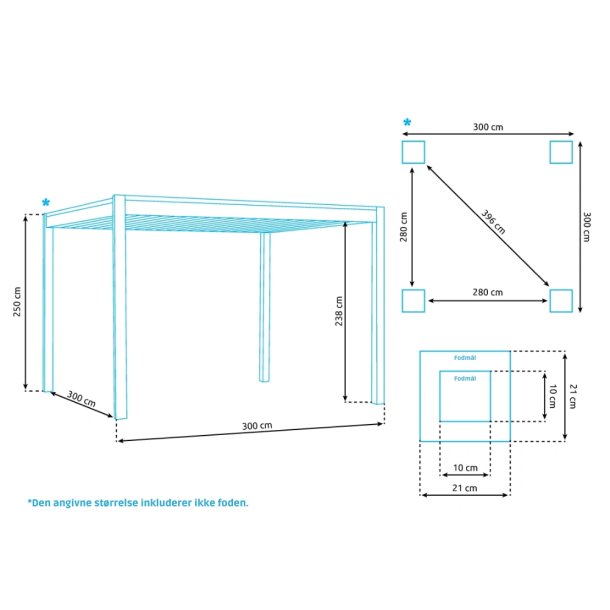 Pergola 3x3 m aluminium og st&aring;l